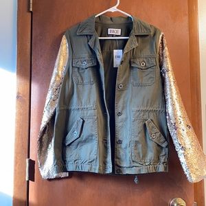 Dark Olive BKE Jacket with gold sequin details